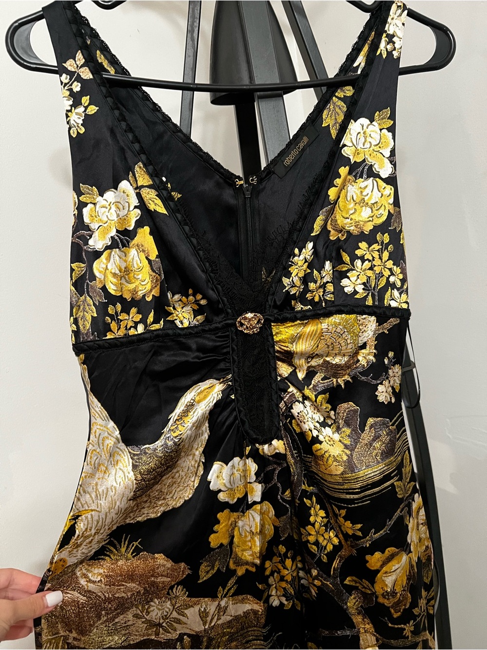 Roberto Cavalli FW 2006 Archival Black and Gold Embroidered Floral Midi Dress